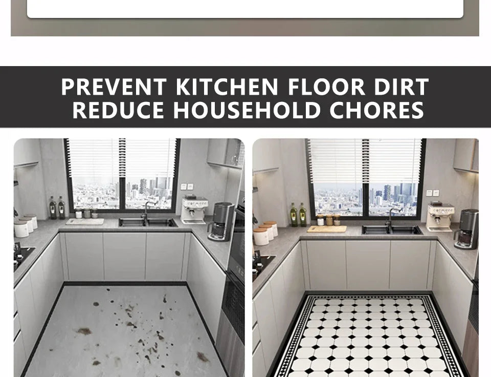 Mat for Kitchen Carpet Waterproof PVC Long Floor Mats Leather Oil Proof Anti-slip Carpets Black White Plaid Home Decoration Rug