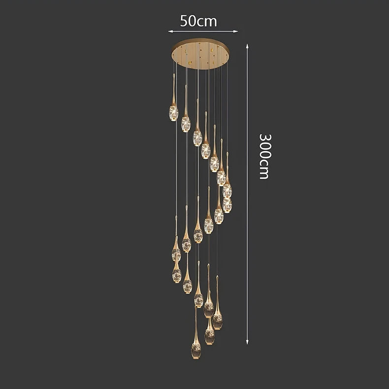 Crystal Chandelier: Multi-Drop Spiral Pendant Light in Gold - 30cm x 120cm