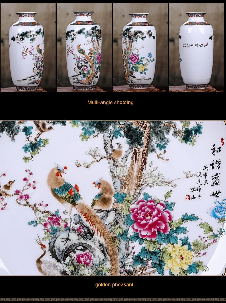 Ceramic Jingdezhen Vase Chinese Traditional Flower Vases Living Room Decoration Vase Fine Smooth Surface Furnishing Articles