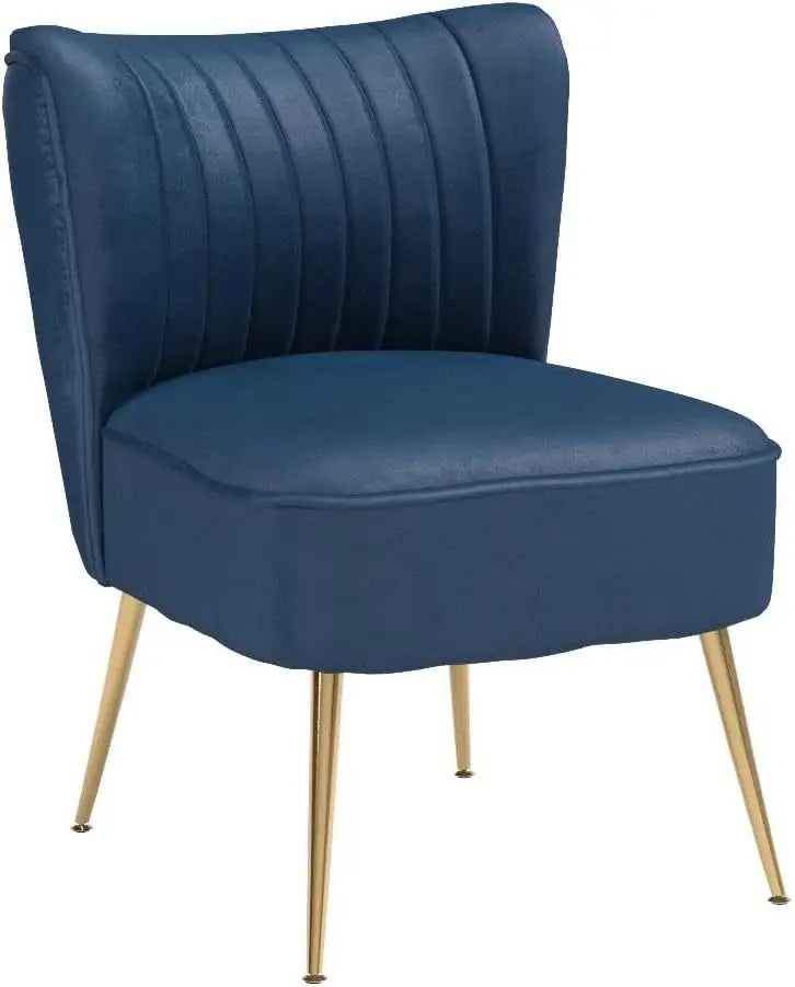 Set of 2 Velvet Wingback Accent Chairs, Navy Blue, Modern Slipper Sofa with Legs for Living Room Bedroom