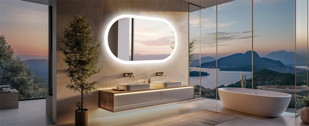 Oval LED Bathroom Mirror with Anti-Fog - Dimmable Lighting, 500x1000mm