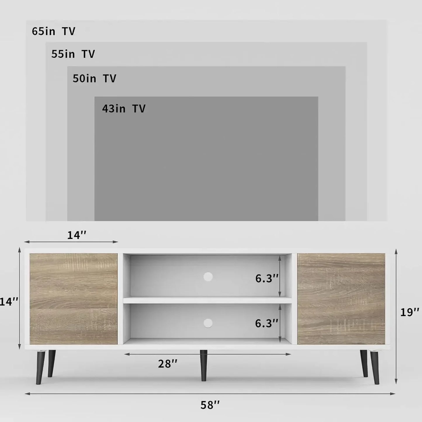 TV Stand for 65 Inch TV, Modern Entertainment Center with Storage Cabinet and Open Shelves