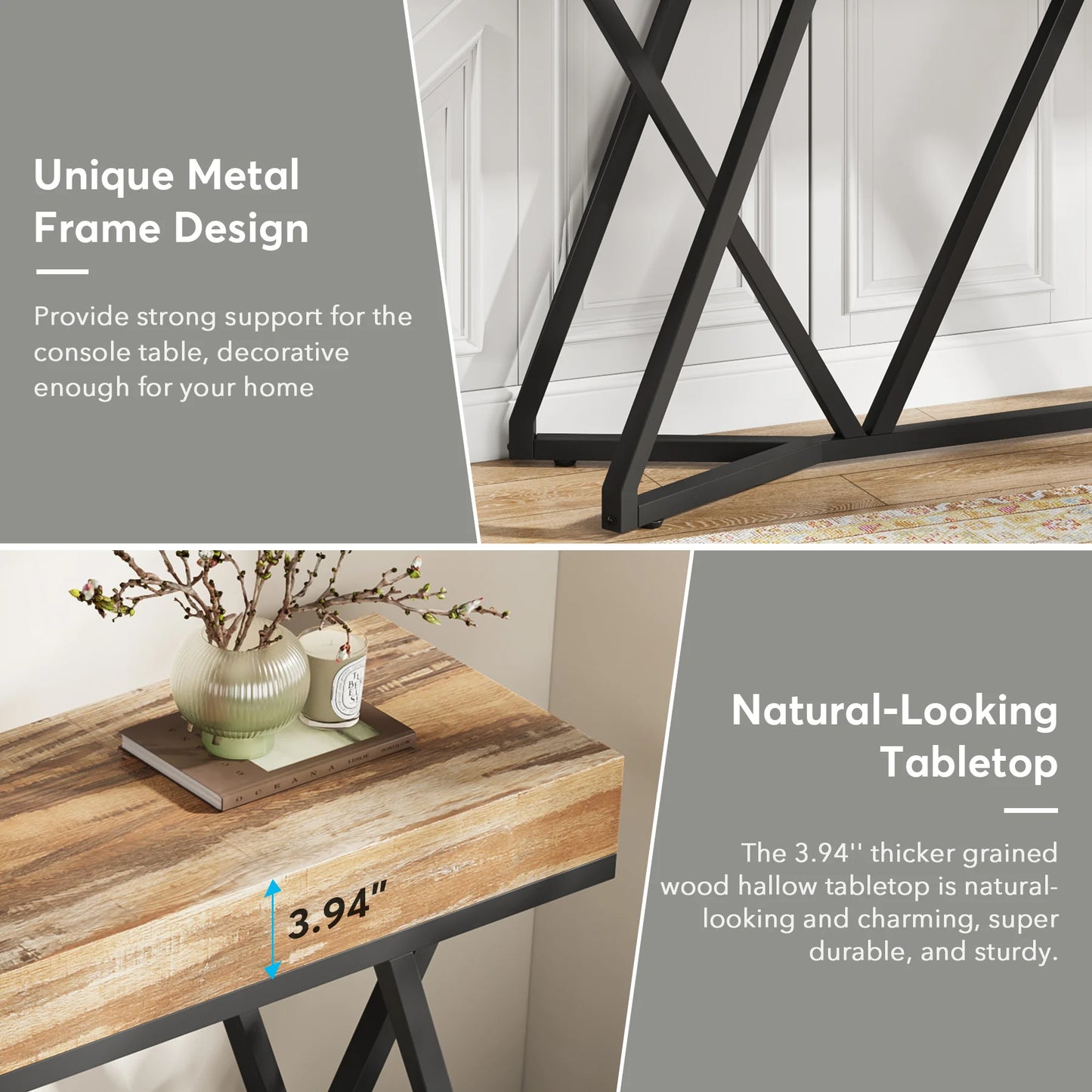 Tribesigns 55 Inches Console Table, Sofa Table Wood Entryway Table with Unique Metal Base