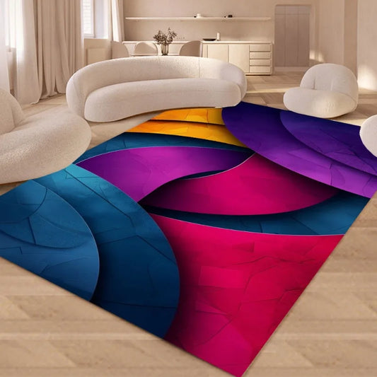 Modern Art 3D Geometric Area Rug with Colorful Abstract Patterns Living Room Bedroom Chic Decor Carpet Home Decoration Mat