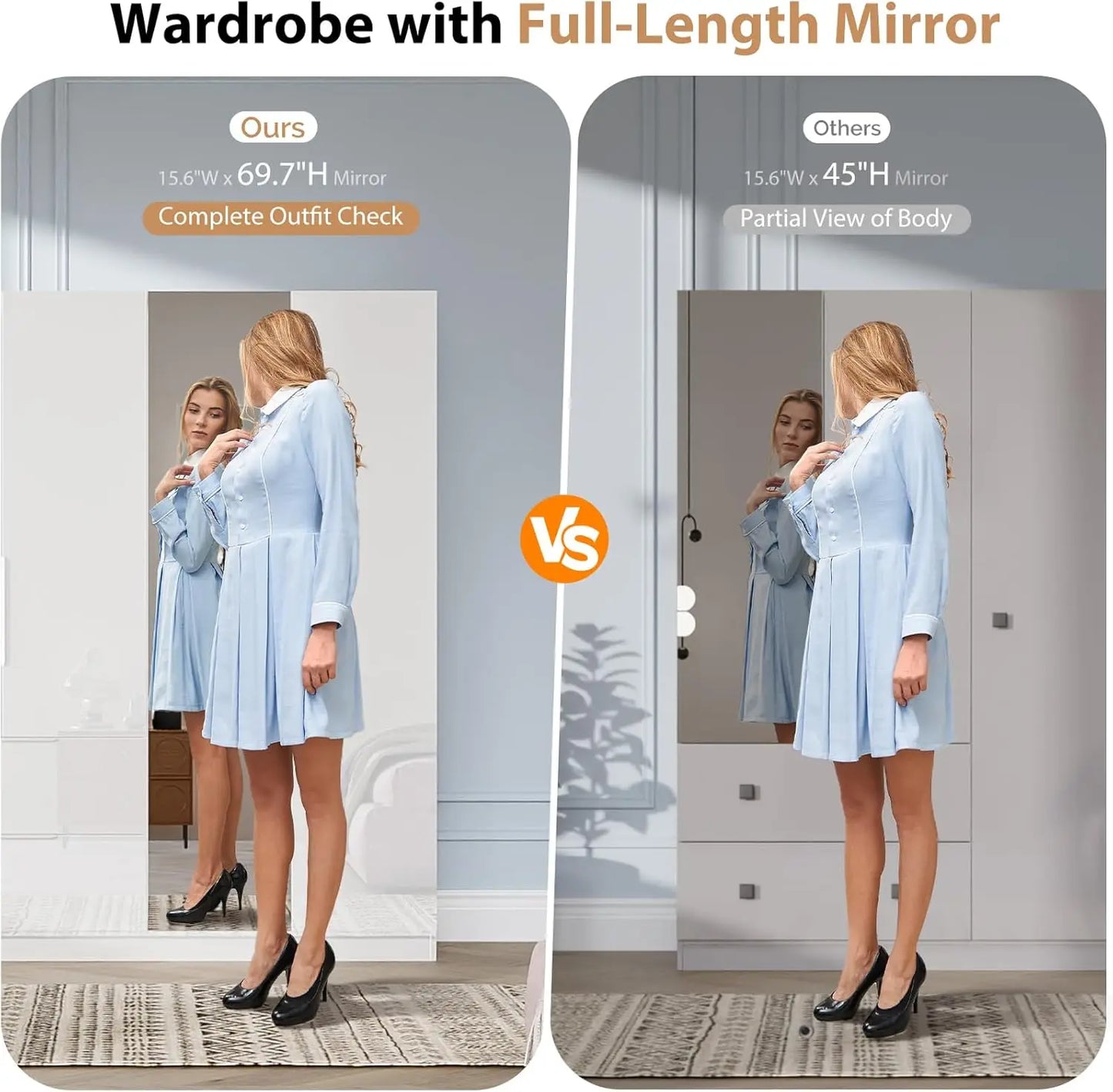 4 Door Wardrobe Closet with Mirror Doors and Drawers