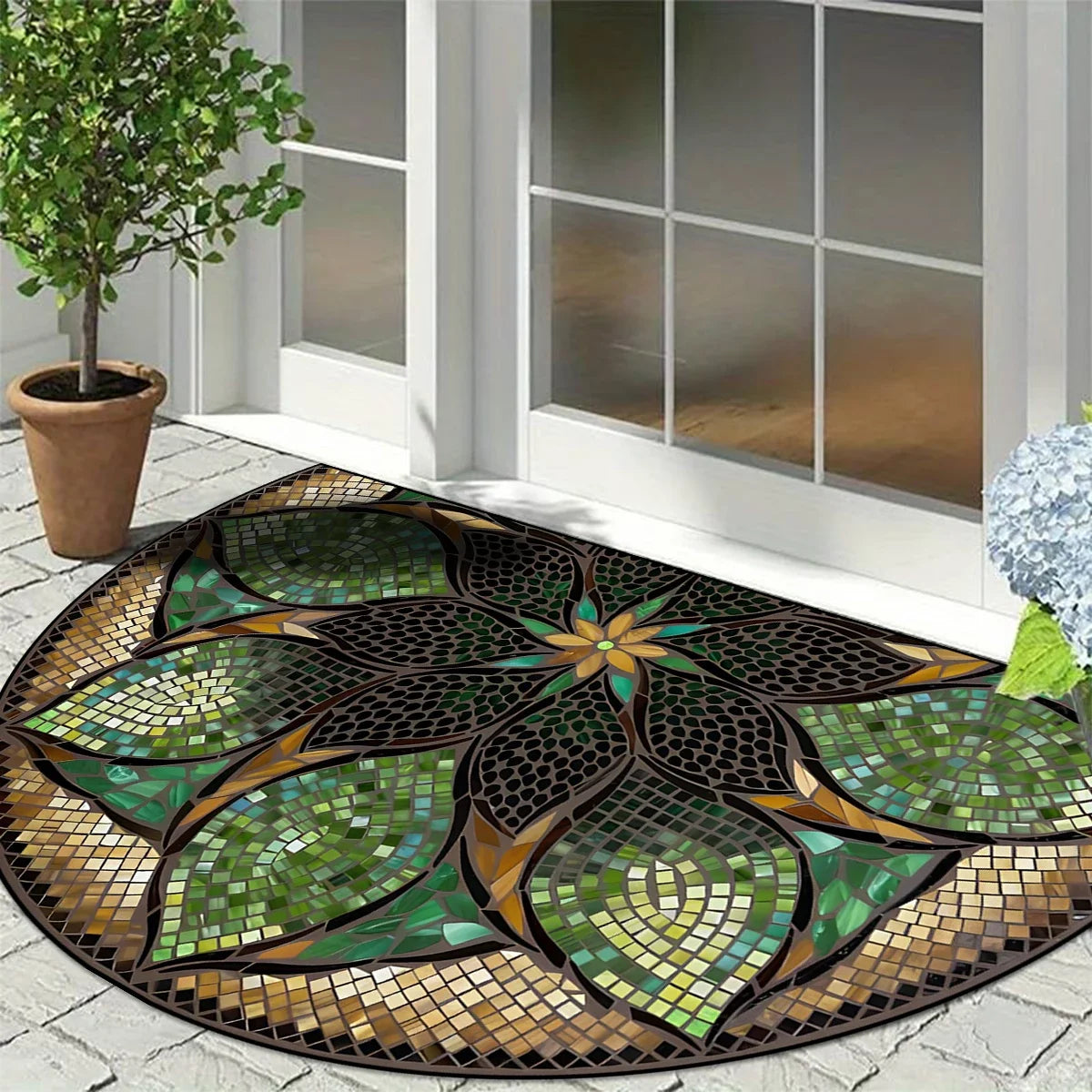 Semicircular Entrance Mat - Marble Texture Anti-Slip Door Rug