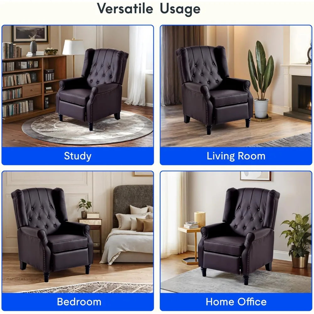 Pushback Recliner Chair for Adults, Mid Century Wingback Accent Chair with Rivet Decoration, Tufted Upholstered Single Sofa