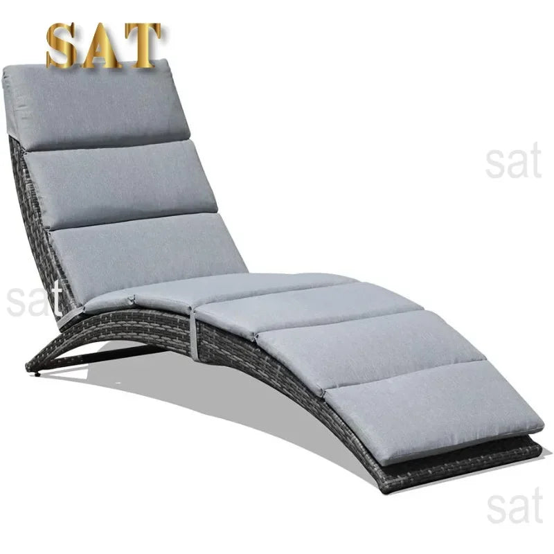 t Patio Chaise Lounge, Outdoor Lounge Chair, PE Rattan Foldable Chaise Lounger with Removable Dark Gray Cushion, Suitable