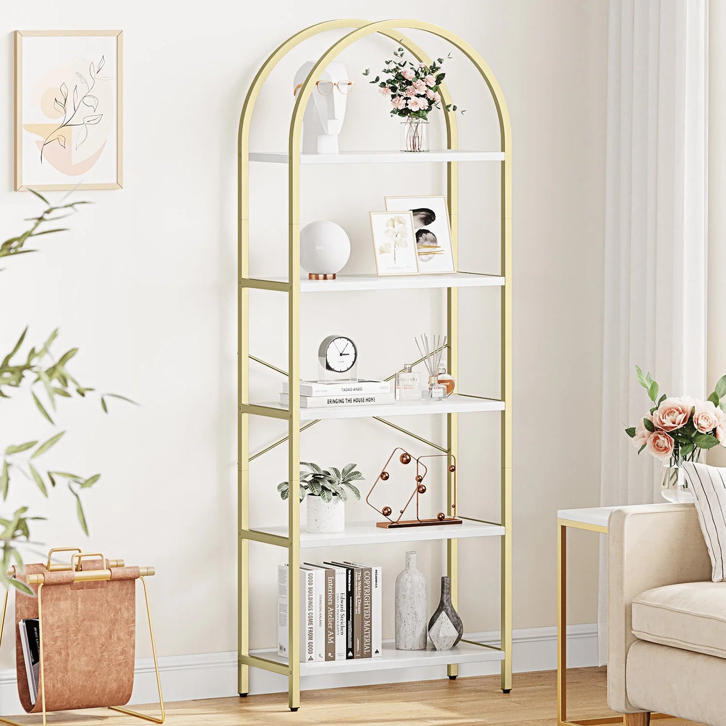 5-Tier Arched Bookshelf - Industrial Freestanding Display Rack, 180cm