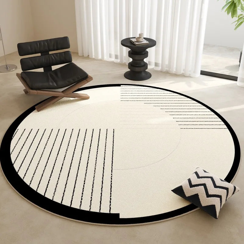 Minimalist Round Rug - Modern Geometric Black Border Carpet