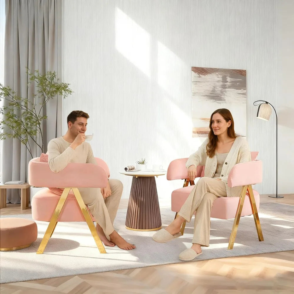 Modern Pink Accent Chairs Set of 2, Velvet Barrel Accent Chair for Living Room Bedroom, Comfy Reading Armchairs