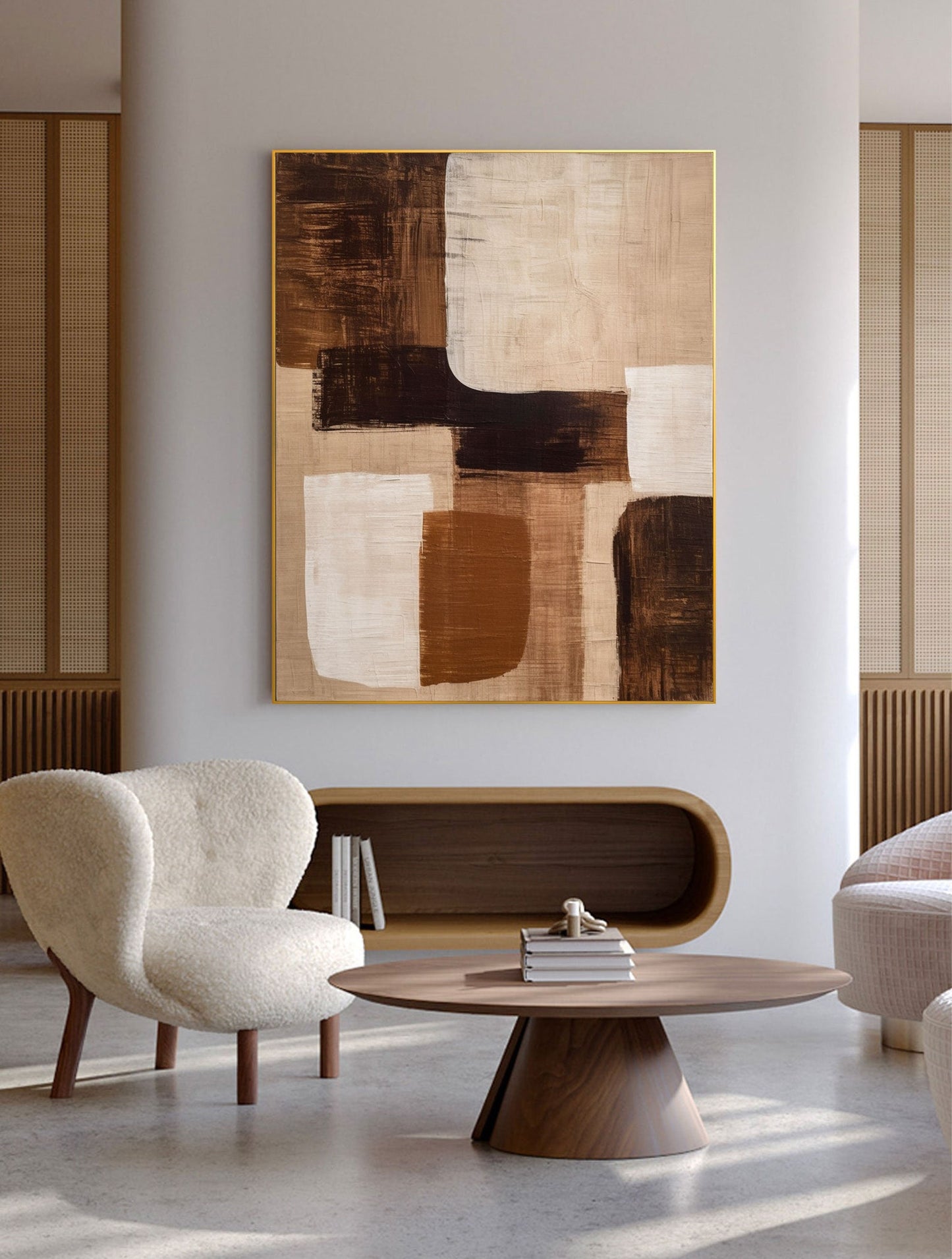 Beige Wabi Sabi Wall Art, Black And Beige Abstract Painting -Minimalist Canvas Large Neutral Rich Textured Living Room Decor