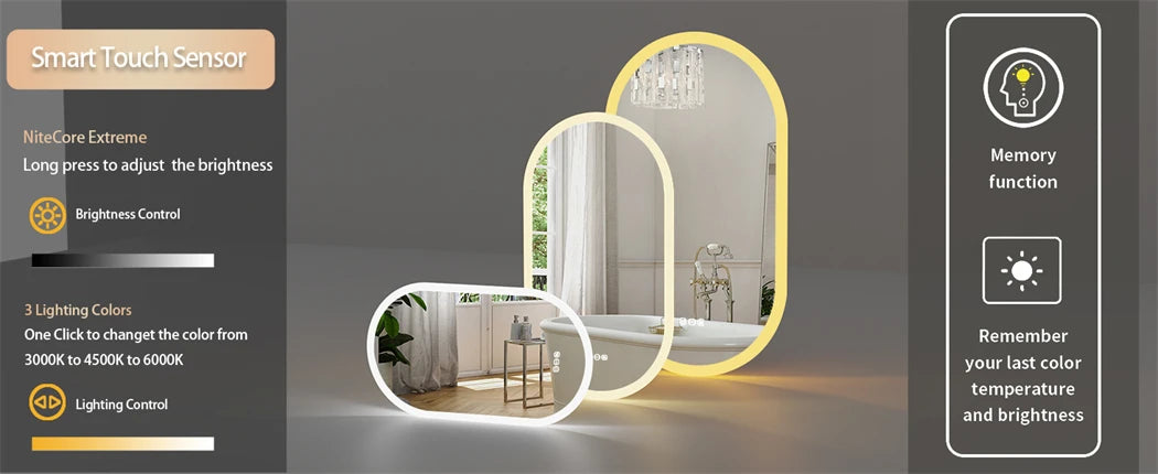 Oval LED Bathroom Mirror with Anti-Fog - Dimmable Lighting, 500x1000mm