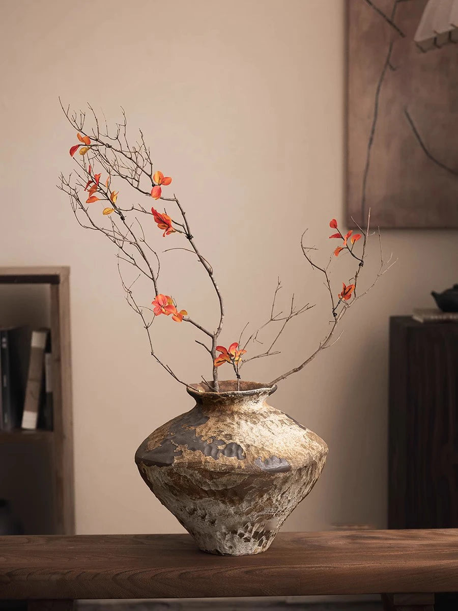 Jingdezhen Ceramic Vase Retro Style Nostalgic Pure Handmade B & B Hotel Tea Room Wabi Sandy Wind Zen Ornament Flower Ware