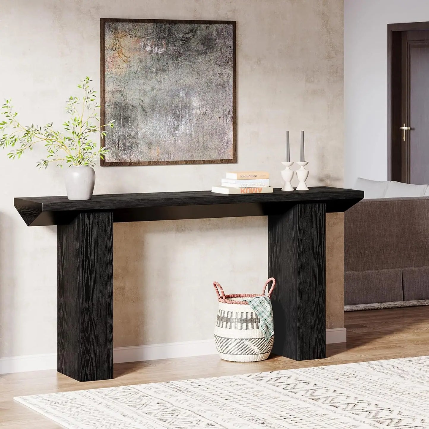 Long Console Table for Entryway, Farmhouse Wood Sofa Table Behind Couch for Living Room, Hallway, Entrance, Foyer (Dark Black)