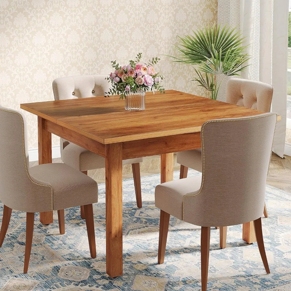 Wood Dining Table Farmhouse Kitchen Table for Living Room,Square Dinner Table with Wooden Legs