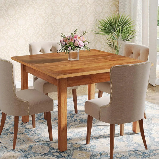 Wood Dining Table Farmhouse Kitchen Table for Living Room,Square Dinner Table with Wooden Legs