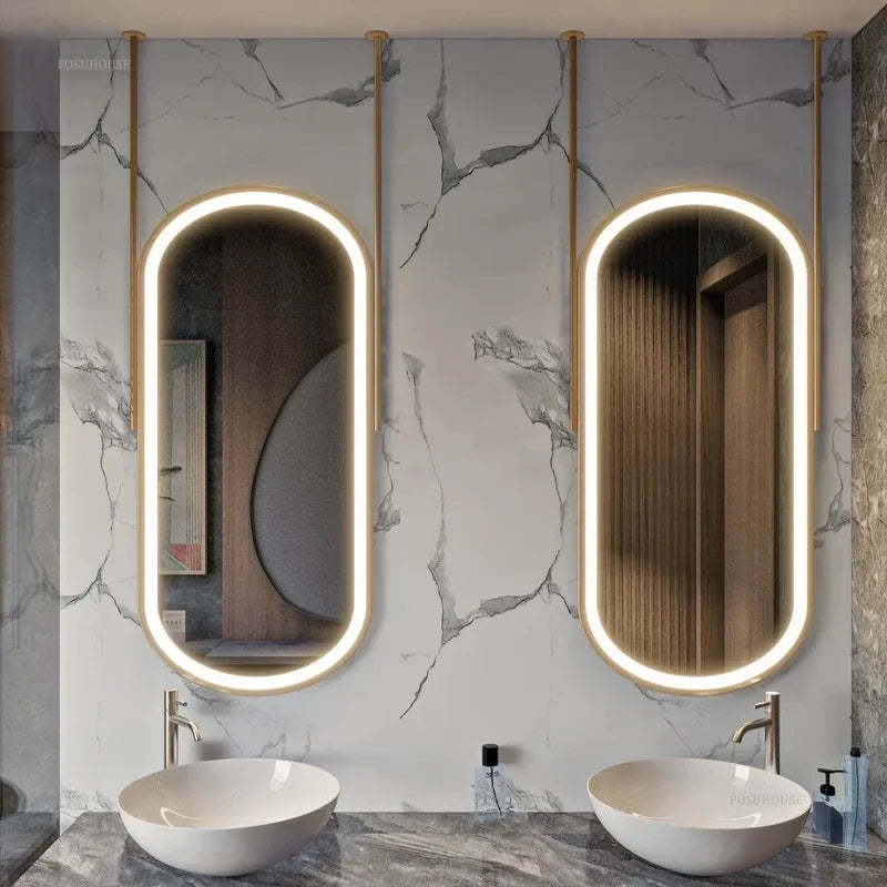 Oval LED Bathroom Mirror - Nordic Metal Frame, Gold Finish, 60x100cm