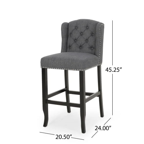Tufted Wingback Bar Stools Set of 2 - 31 Inch Counter Height Chairs in Charcoal Fabric