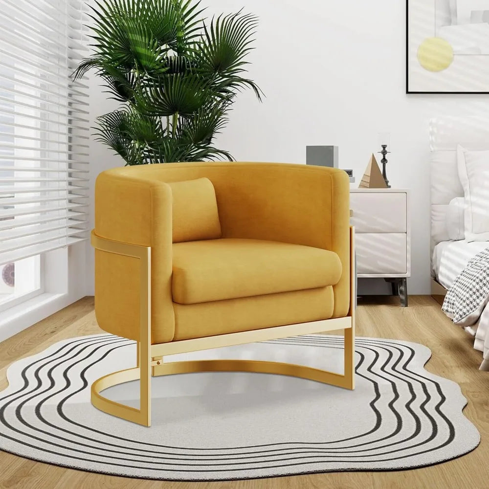 Velvet Accent Chair Modern Barrel Chair with Gold Legs Upholstered Armchair for Bedroom Living Room Sofa Chair Club Side Chairs