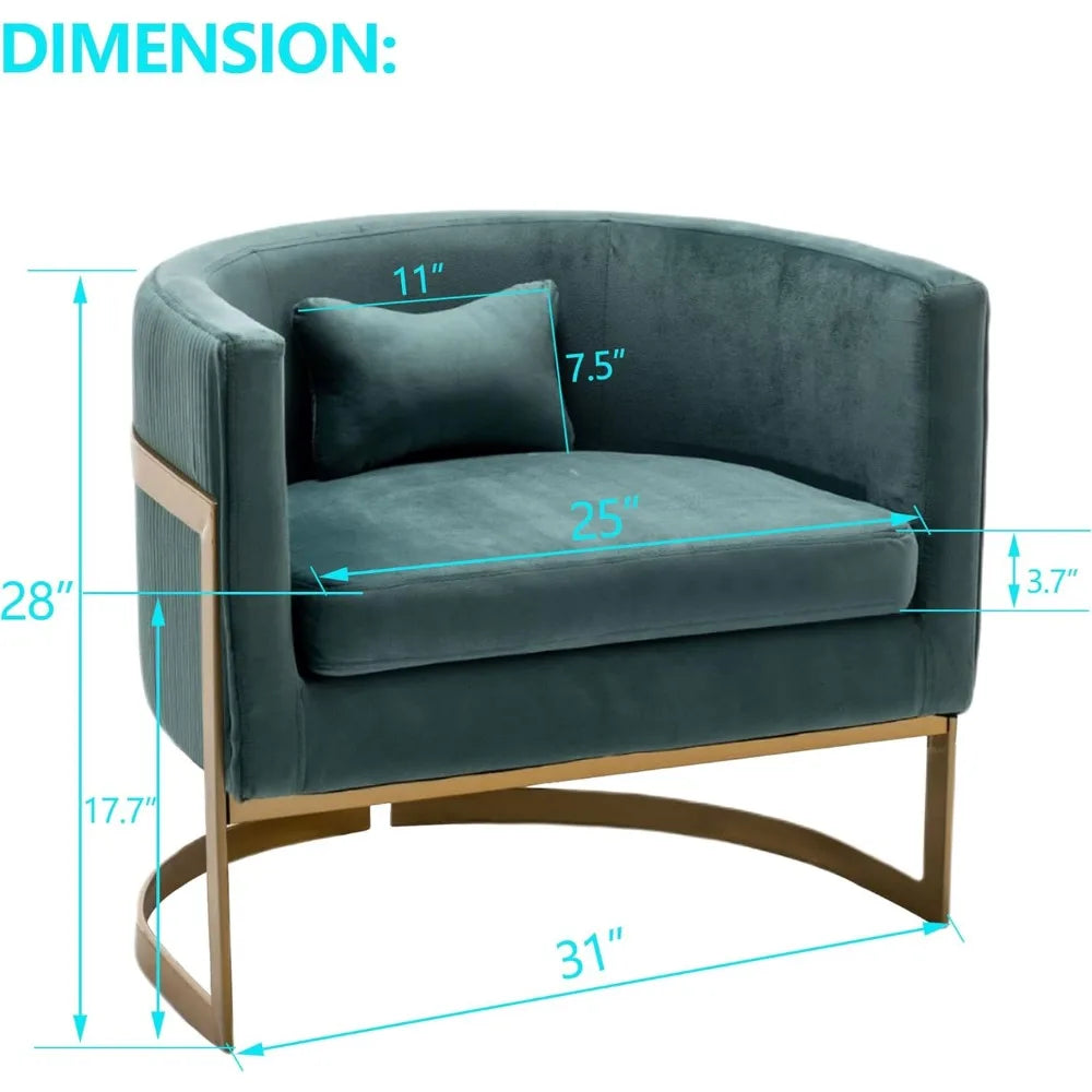 Velvet Accent Chair, Modern Upholstered Arm Chair for Living Room Bedroom Sofa Side Chair Velvet Barrel Chair with Gold Legs Lak