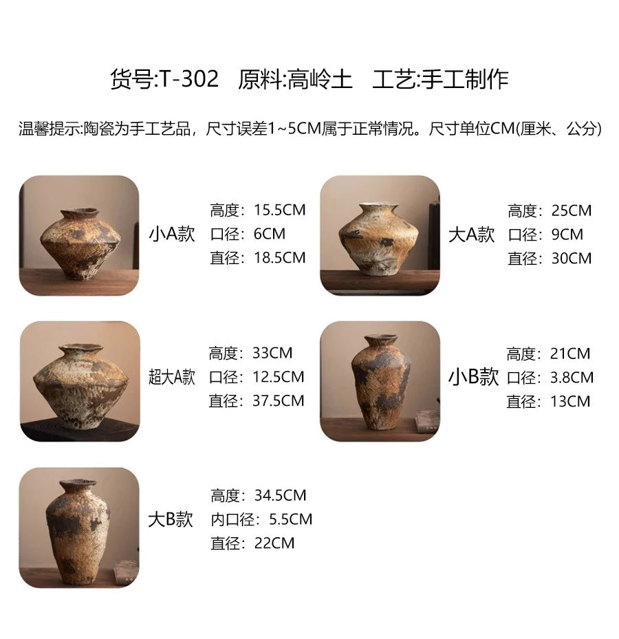 Jingdezhen Ceramic Vase Retro Style Nostalgic Pure Handmade B & B Hotel Tea Room Wabi Sandy Wind Zen Ornament Flower Ware