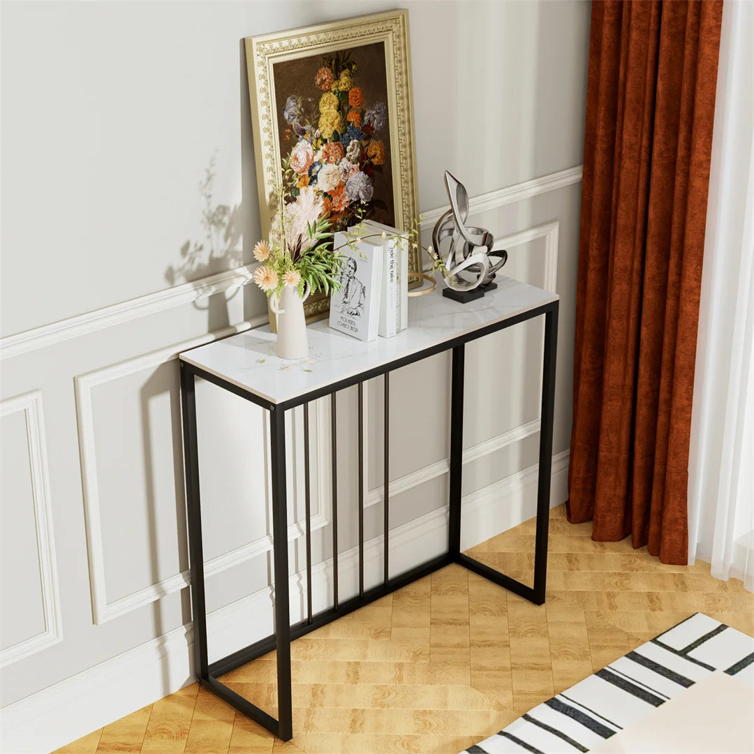 LUVODI Rectangle Console Entry Table Storage Accent Table Behind Sofa for Entryway with Black Metal Frame,