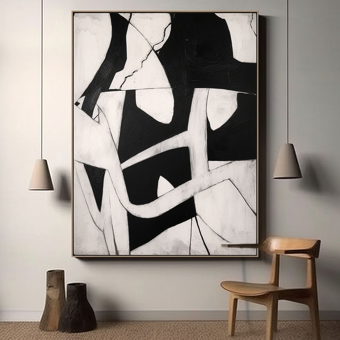 Beige Wabi Sabi Wall Art, Black And Beige Abstract Painting -Minimalist Canvas Large Neutral Rich Textured Living Room Decor