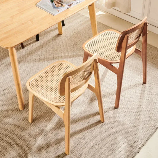 Scandinavian Dining Chair Natural Rattan & Wood Cafe Seat Minimalist Backrest Chair for Homestay Nordic Woven Home Furniture