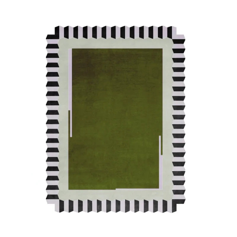 Geometric Colour Block Area Rug - Black and White Striped Border - Multiple Colours