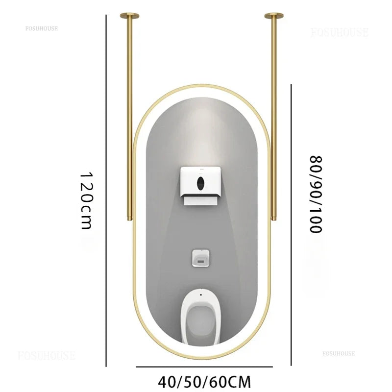 Oval LED Bathroom Mirror - Nordic Metal Frame, Gold Finish, 60x100cm