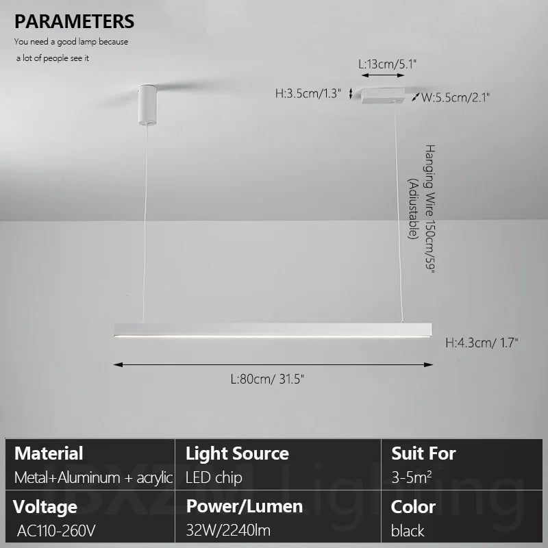 LED Linear Chandelier: Modern Minimalist Pendant Light for Dining Room & Kitchen Island