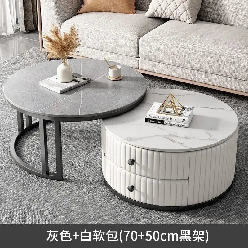 2pcs Light Luxury Rock Plate Tea Coffee Tables Minimalist Modern Scalable Center Tables Sofa Side Table Living Room Furniture