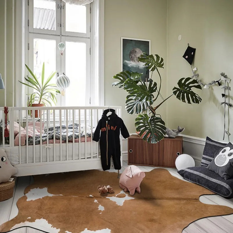 Irregular Faux Cowhide Area Rug - Plush Anti-Slip Mat