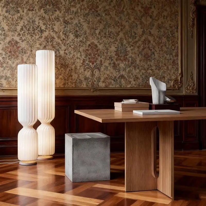Floor Lamp: Sculptural Fluted Design in White - Modern Statement Lighting