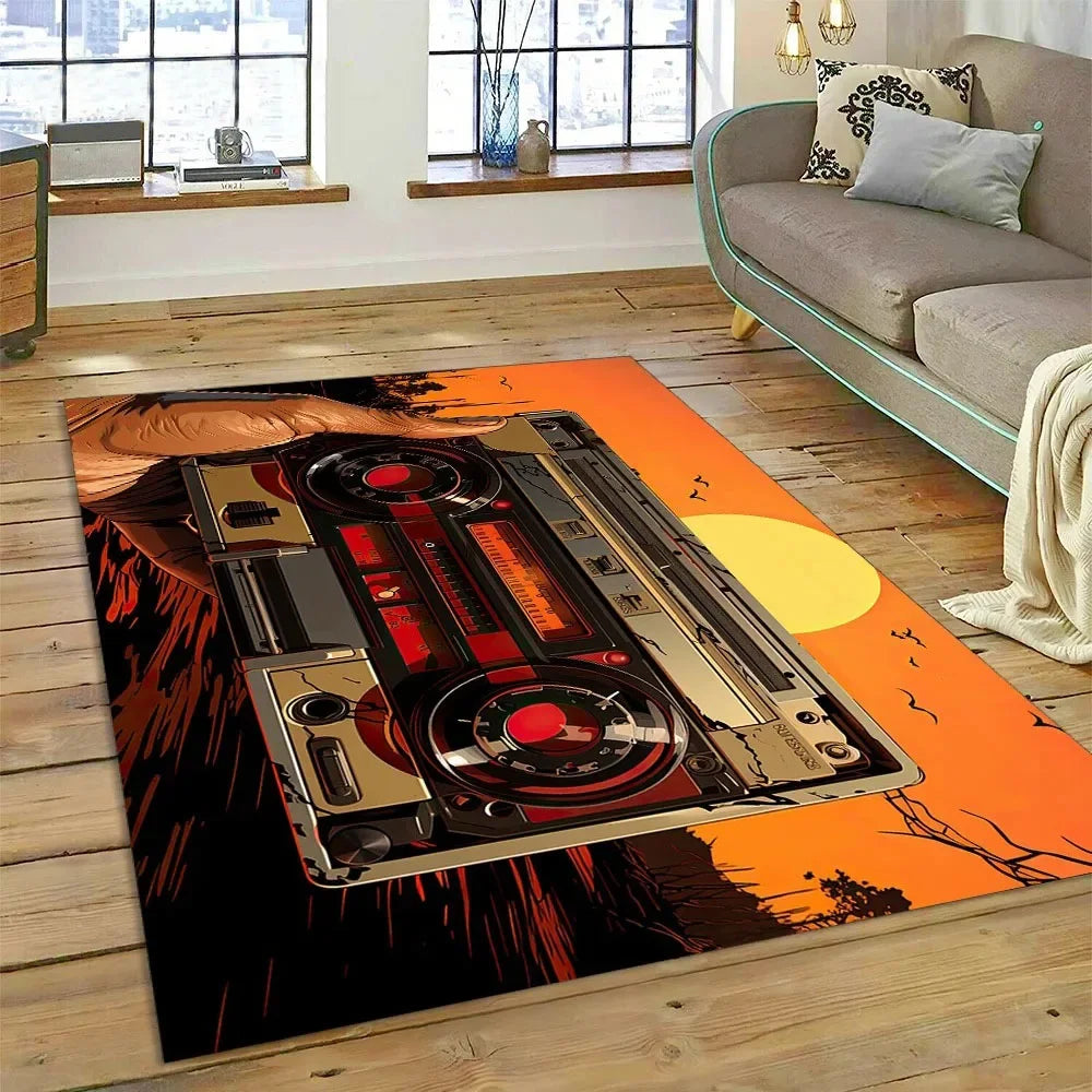 Retro Cassette Tape Carpets for Living Room Decoration Home Hallway Balcony Bathroom Mat Non Slip Parlour Sofa Large Floor Rug