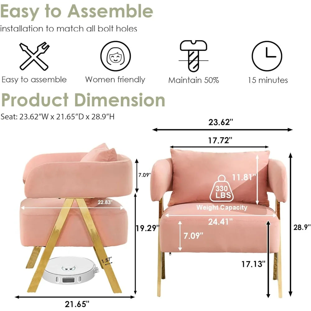 Modern Pink Accent Chairs Set of 2, Velvet Barrel Accent Chair for Living Room Bedroom, Comfy Reading Armchairs