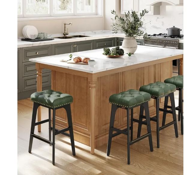 2-piece bar stool set, saddle high bar stool, 26 inch backless wooden leg kitchen stool, thickened PU leather