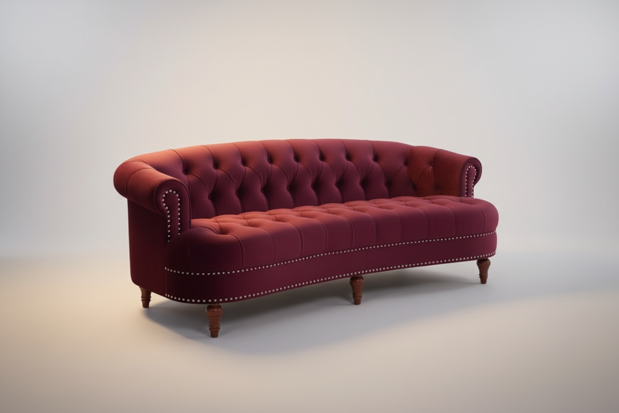 Burgundy Velvet Victorian Chesterfield Sofa Hero Shot