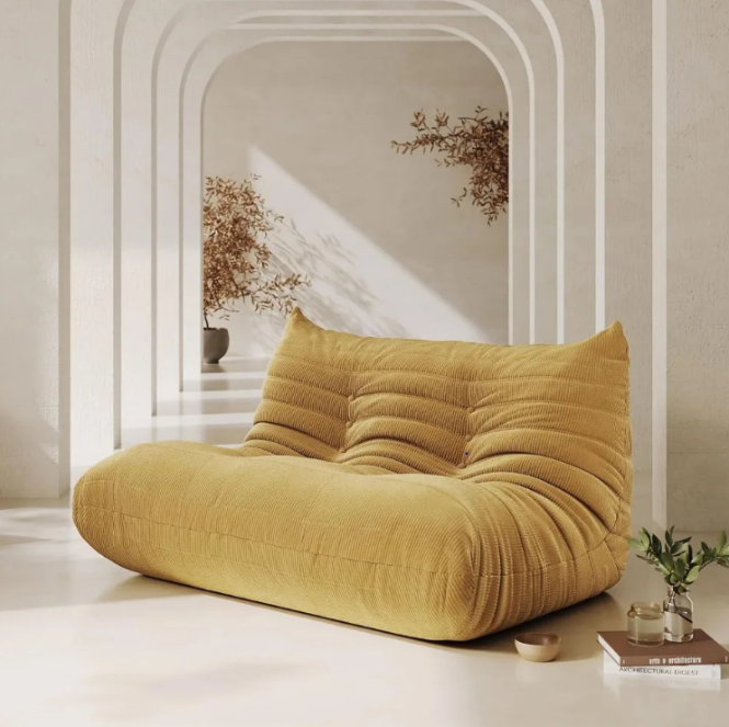 Corduroy Channel-Quilted Bean Bag Sofa - 2-Seat Floor Lounger - Multiple Colours