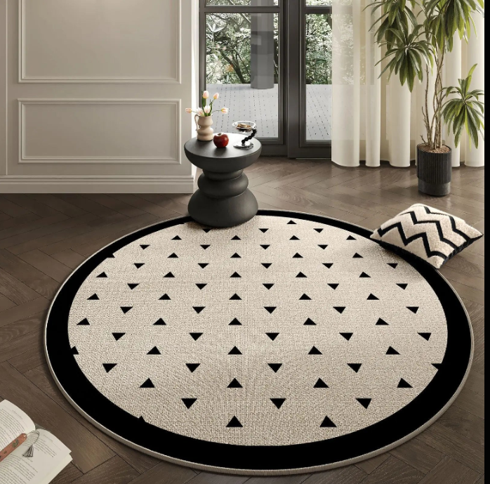 Minimalist Round Rug - Modern Geometric Black Border Carpet