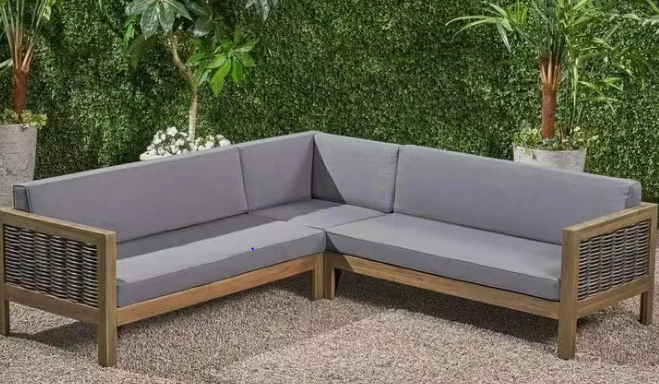 Teak Wood Outdoor Sectional Sofa Set - Modular Patio Furniture with Cushions