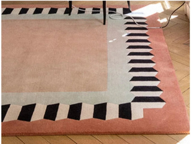 Geometric Colour Block Area Rug - Black and White Striped Border - Multiple Colours