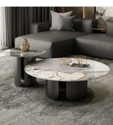 Nesting Coffee Table Set - White Marble Top with Gold Metal Base - 2 Sizes