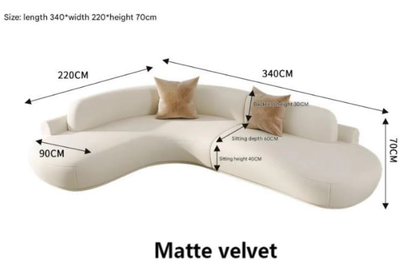 Curved Sectional Sofa - Organic Shape - Matte Velvet - Multiple Sizes