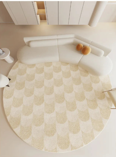 Geometric Round Rug - Modern Textured Living Room Carpet
