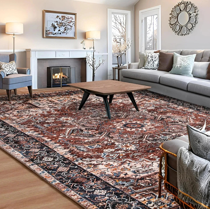 Vintage Persian Rug - Faux Cashmere Area Carpet