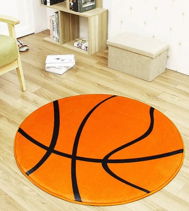 Sports Ball Round Rug - Football & Basketball Kids Room Carpet