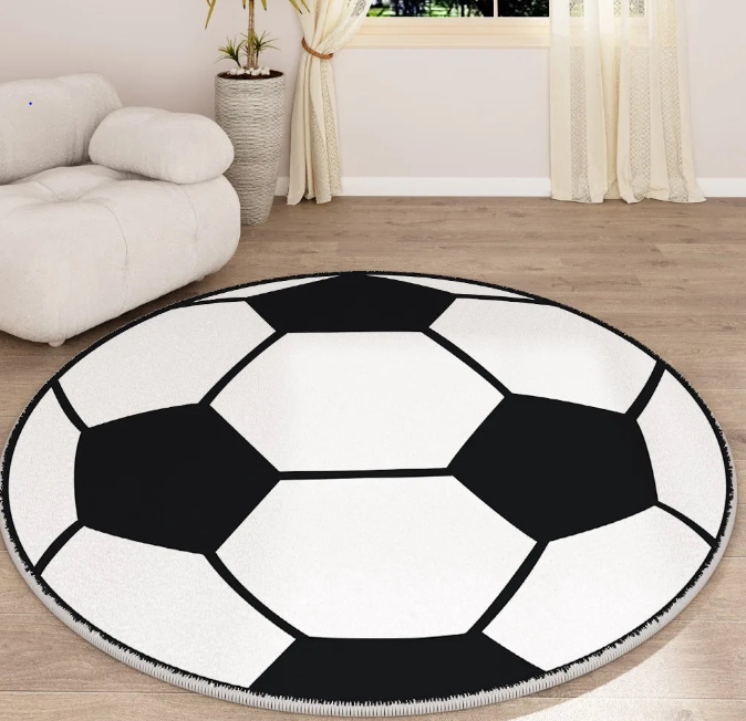 Sports Ball Round Rug - Football & Basketball Kids Room Carpet