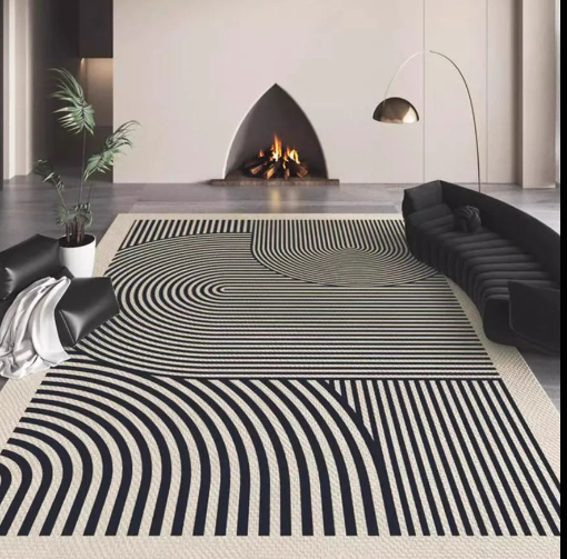 Black and White Geometric Striped Area Rug - Modern Optical Illusion Design